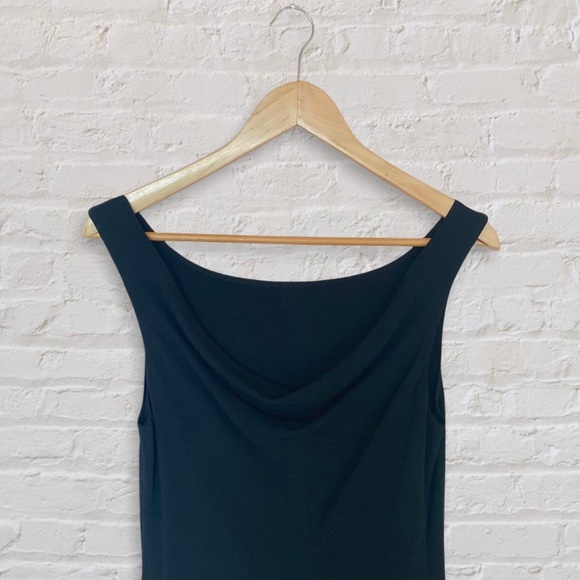 Sleek Black Sleeveless Midi Dress with Cowl Neckline - Picture 1 of 8